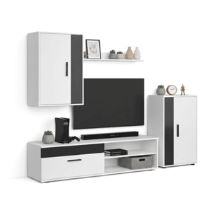 Mueble de salón modular Lunet en blanco artik negro 190 cm Blanco Artik (Blanco Mate) - Negro