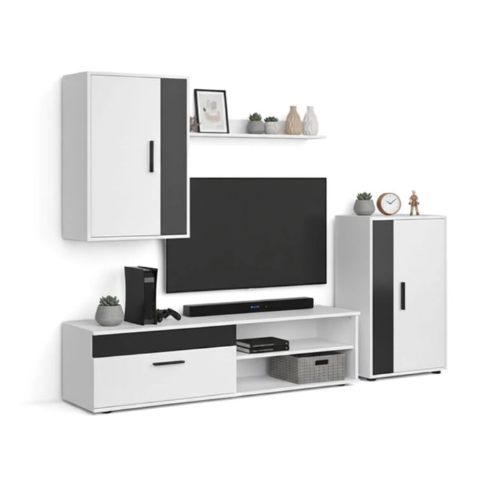 Mueble de salón modular Lunet en blanco artik negro 190 cm Blanco Artik (Blanco Mate) - Negro