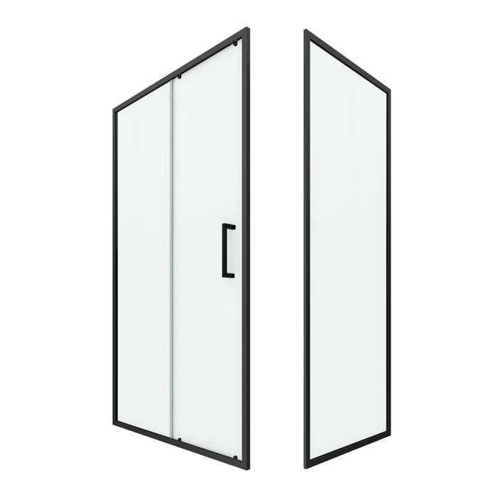 Porte de douche + Retour 100x80x200 cm - Verre 6 mm - Profilé Noir - CRUSH