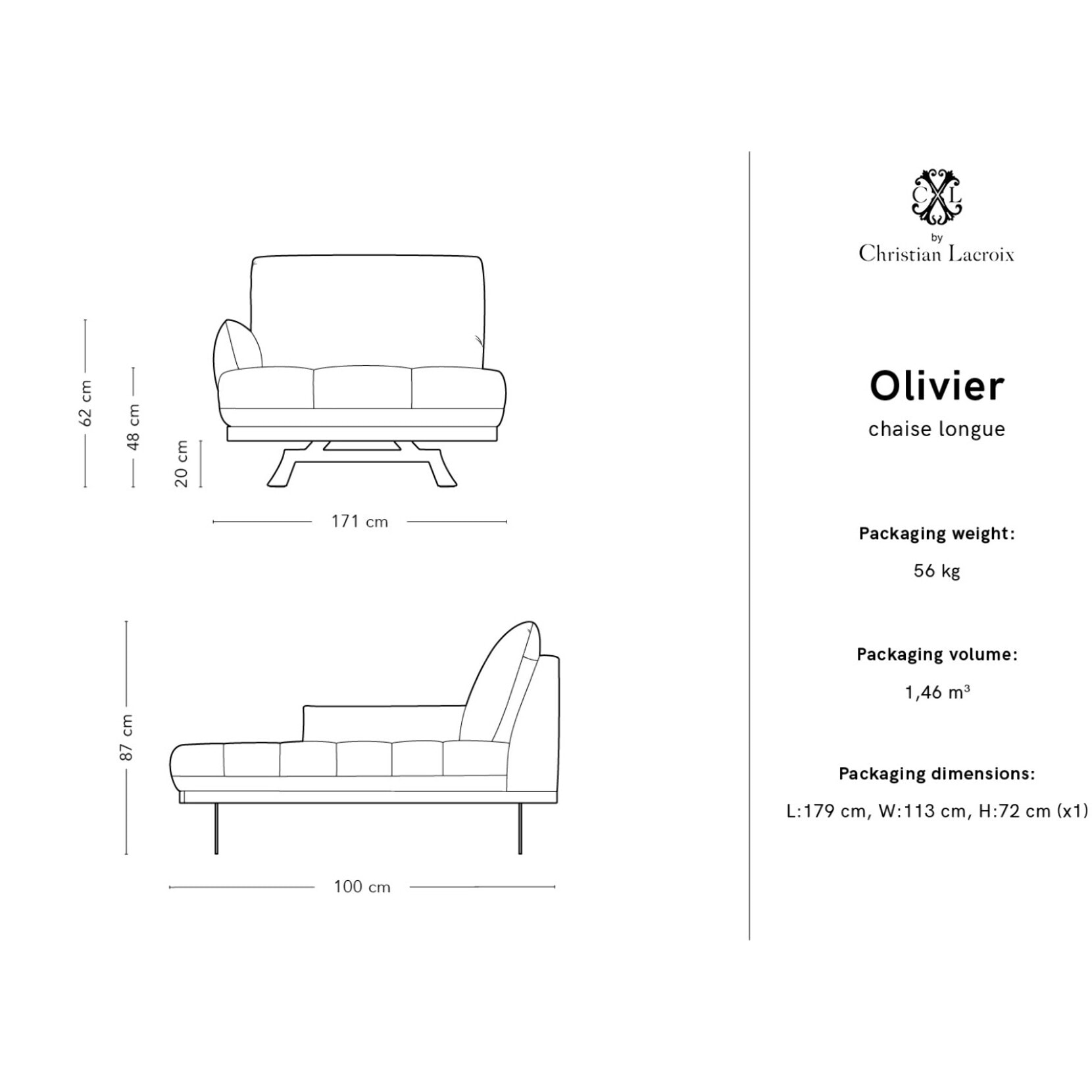 Méridienne gauche "Olivier" en tissu structurel gris clair