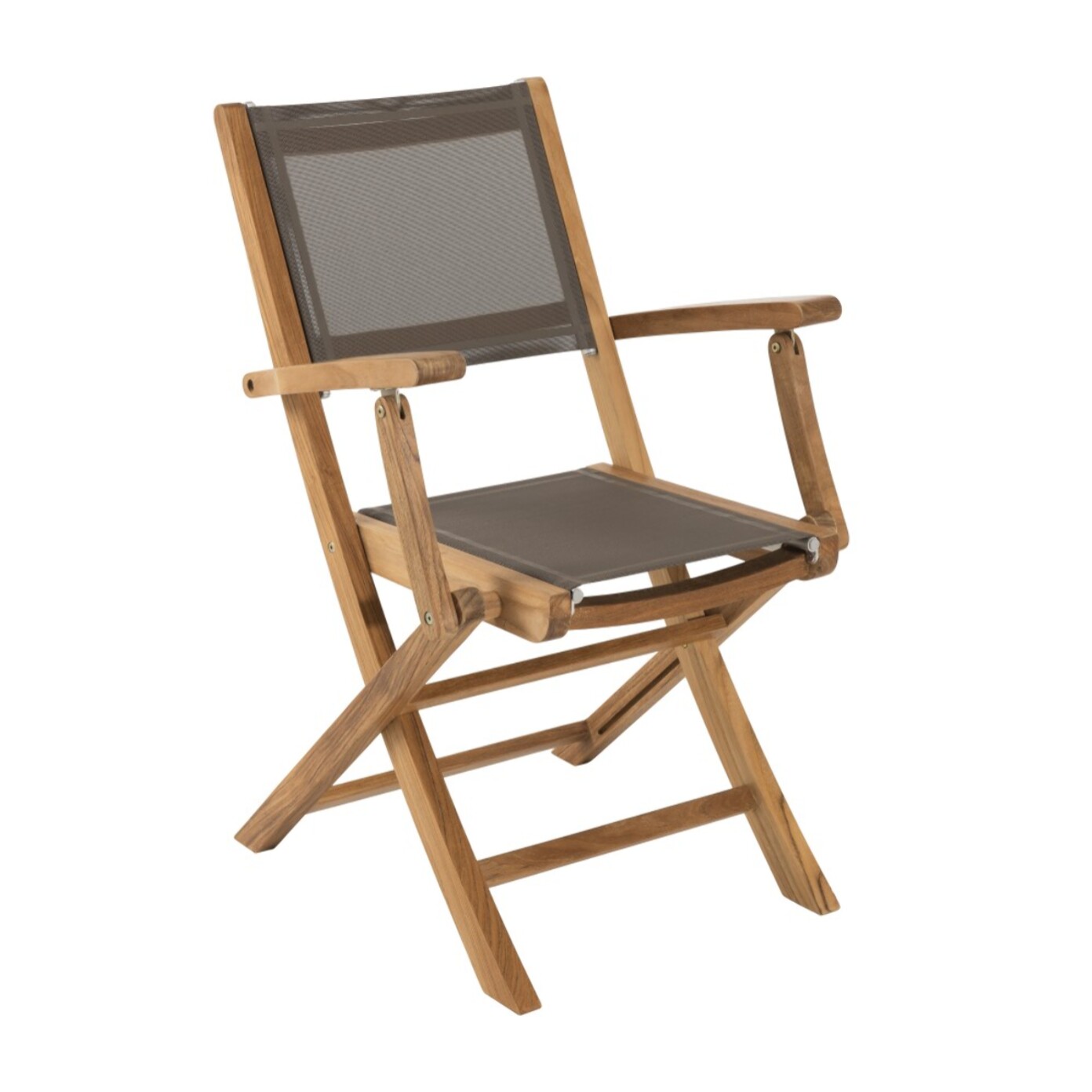 FUN - SALON DE JARDIN EN BOIS TECK 10/12 pers - 1 Table rect. extensible - 6 chaises et 2 fauteuils textilène couleur taupe