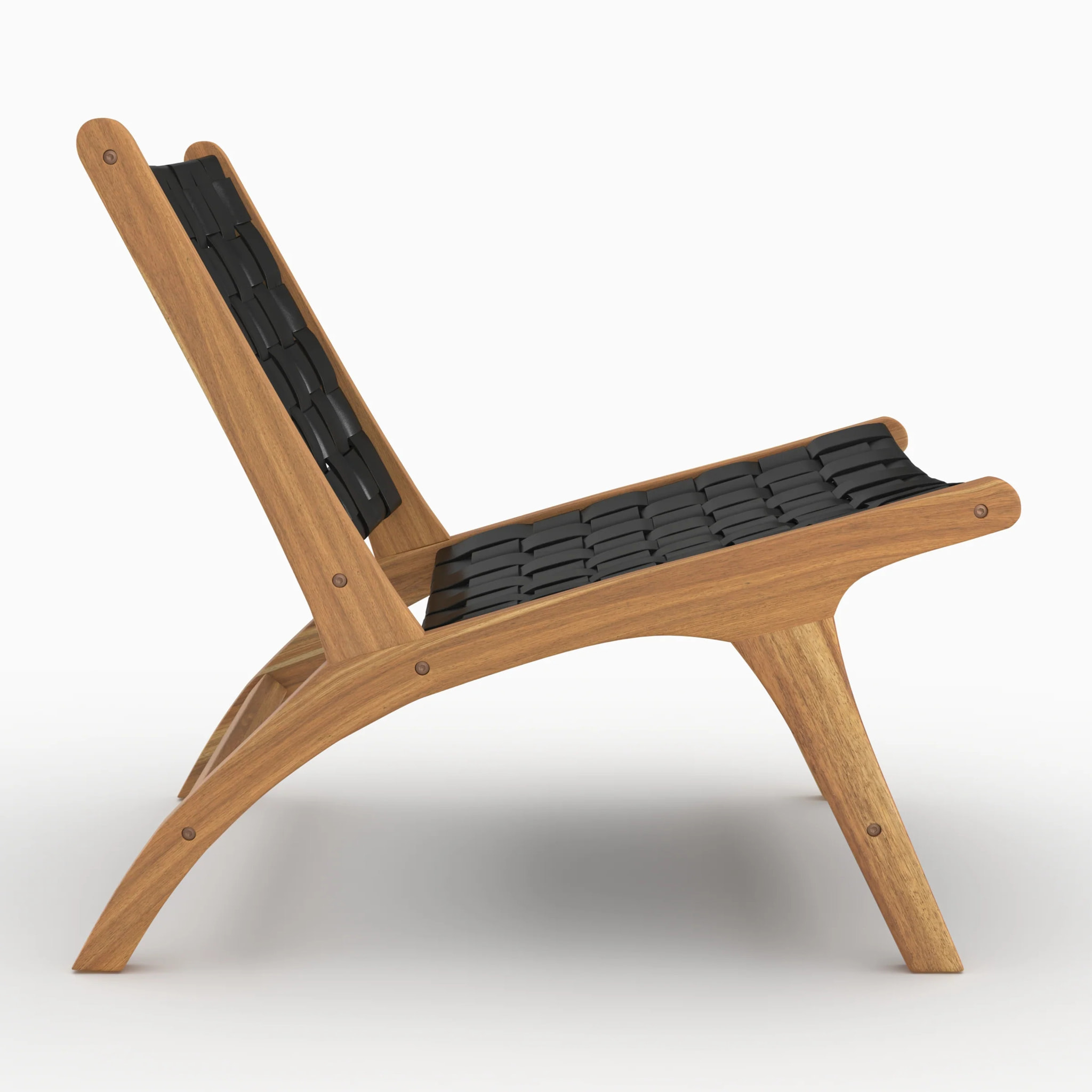 Fauteuil en teck et cuir tréssé noir - Kuna