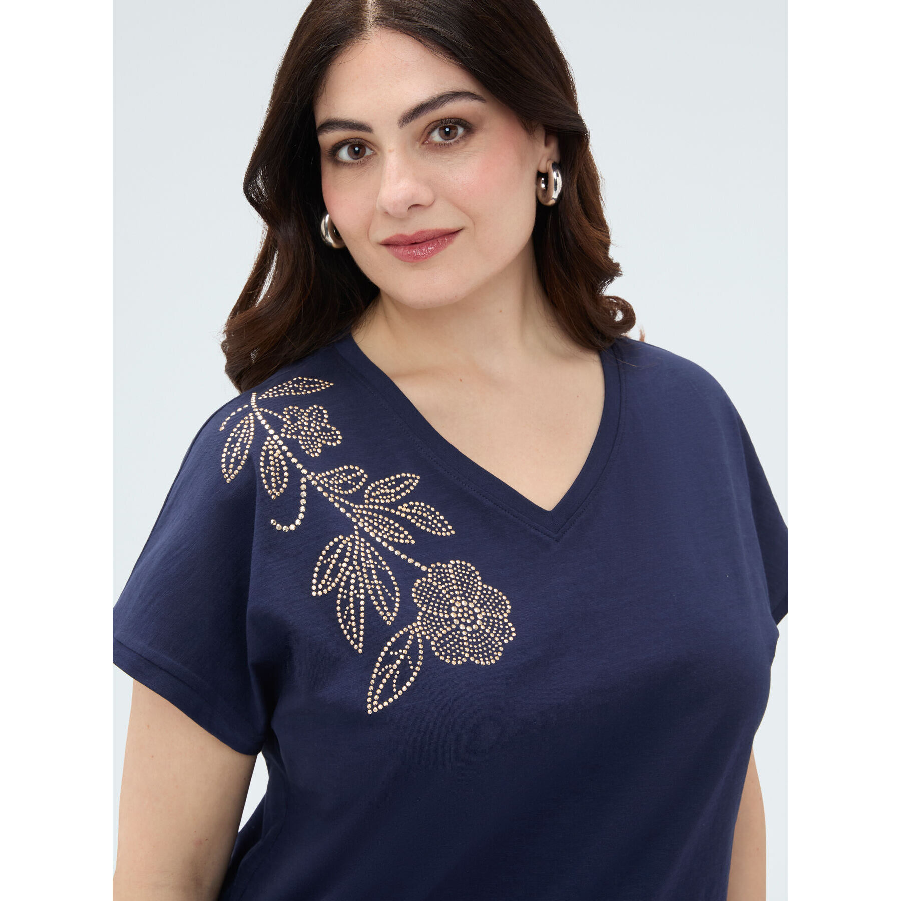 Fiorella Rubino - T-shirt in cotone con applicazione floreale - Blu