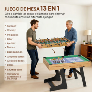 Mesa Multijuegos Plegable 13 en 1, Mesa de Juego con Futbolines para Niños, Billar, Ping-pong, Hockey, Ajedrez, Damas, Backgammon y Accesorios, Diversión Familiar para Adultos y Niños