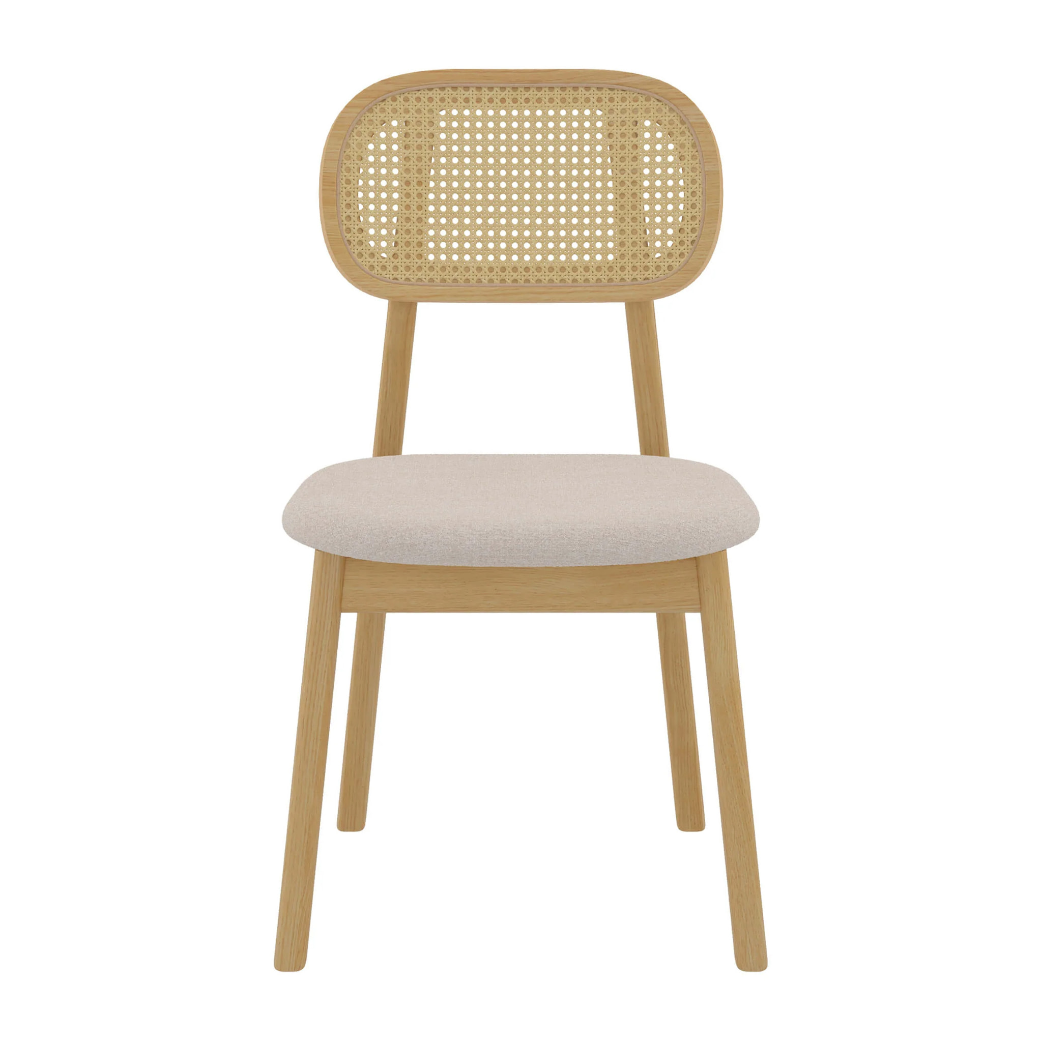 Lot de 2 chaises en bois clair, tissu beige et rotin synthétique - Maria
