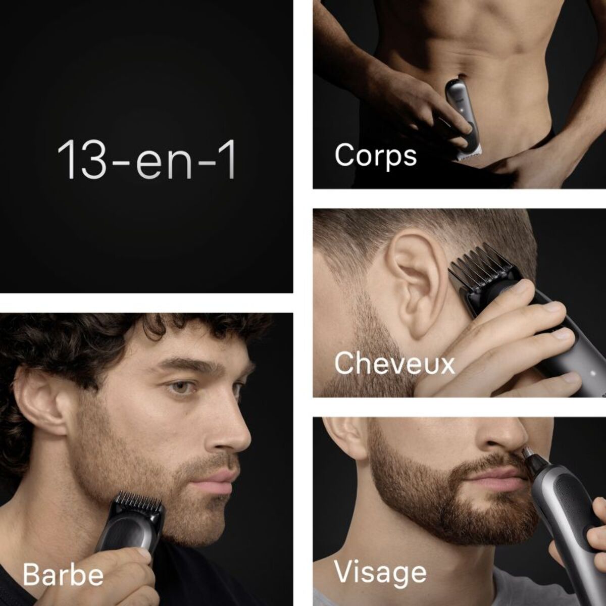 Tondeuse multi usages BRAUN AIO7560, 14 hauteurs de coupe, précision 0,5 mm, autonomie 120 mn