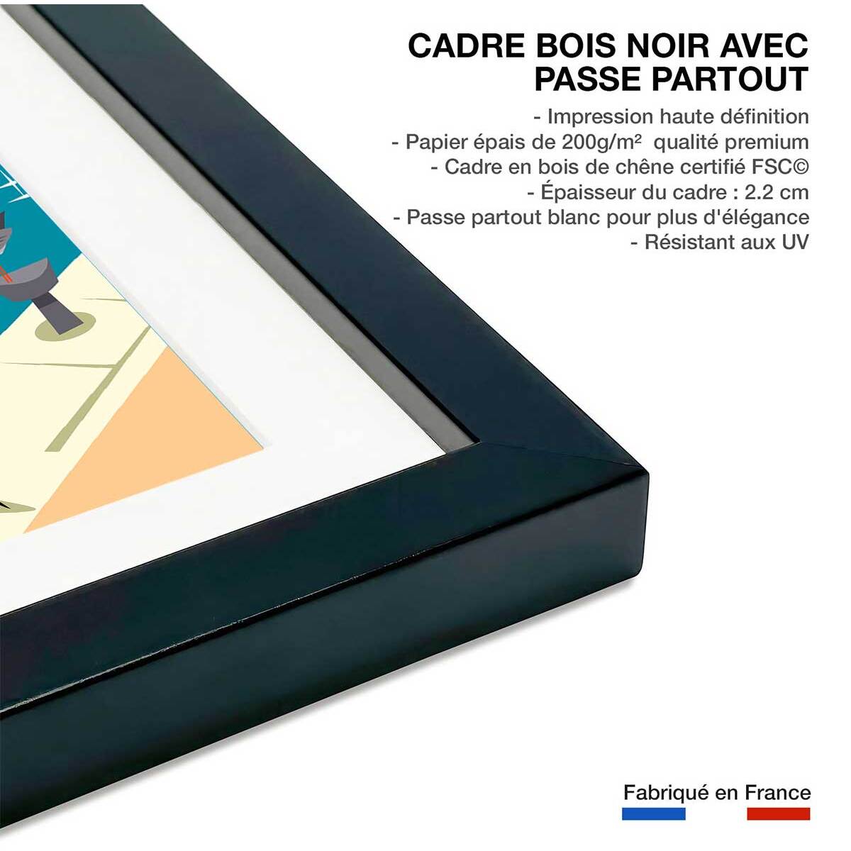 Poster du cap ferrat Affiche + cadre en bois - Noir