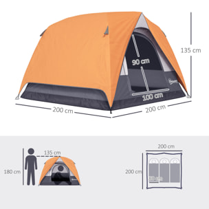 Tienda de Campaña para 2-4 Personas Tienda de Camping Plegable con Puerta Ventanas de Malla Bolsillo Gancho y Bolsa de Transporte Impermeable Fácil Instalación para Senderismo Naranja y Gris