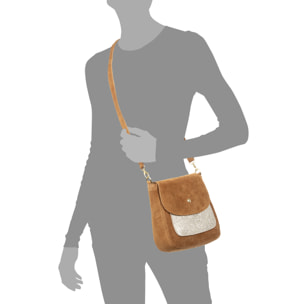 Altissimo borsa a tracolla donna. Pelle autentica scamosciata combinata con scamosciato lucido.
