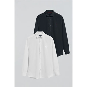 Pack di due camicie slim in bianco e blu marino con logo Rigby Go