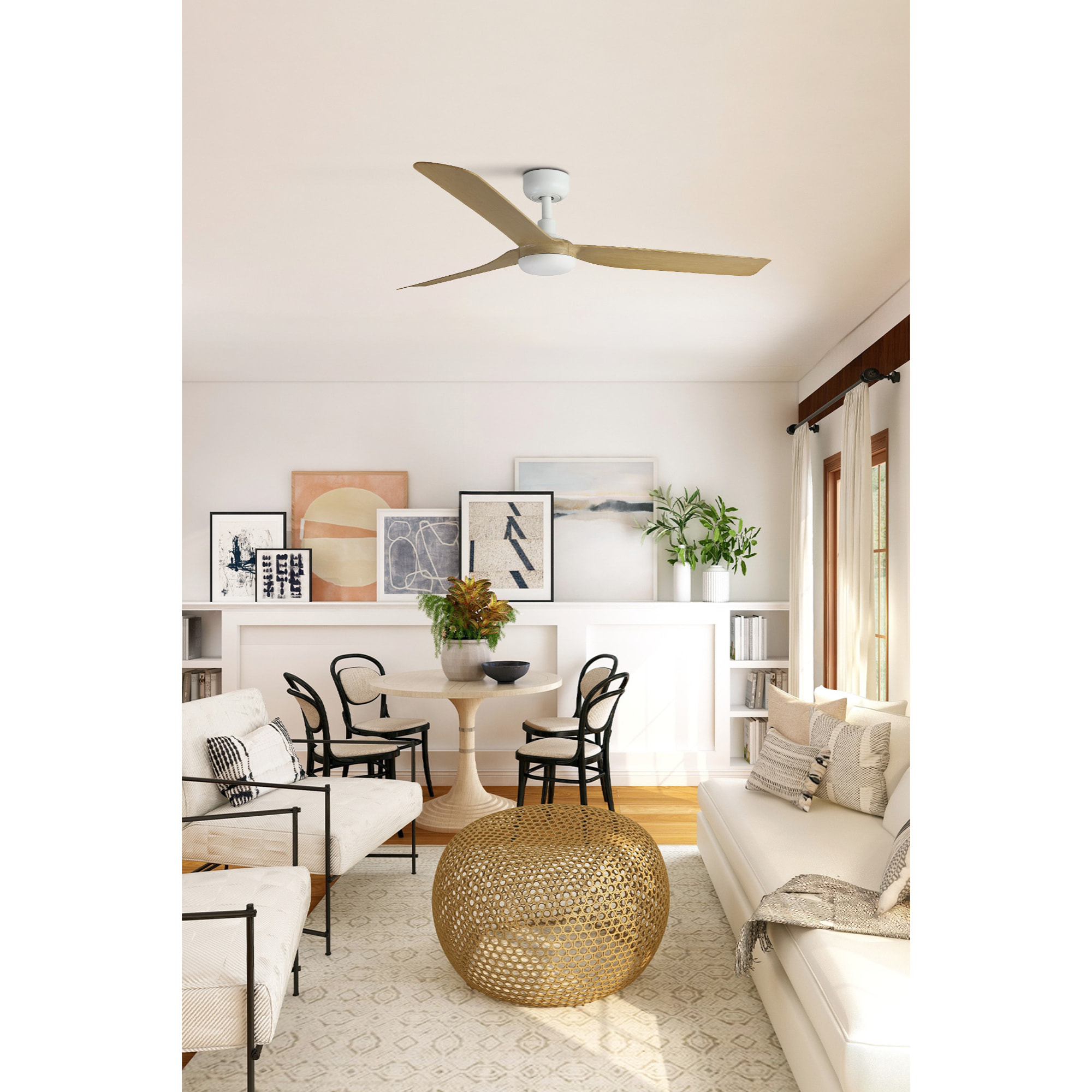 PUNT M Ventilateur blanc/bois clair DC