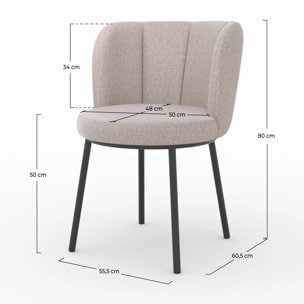 Chaise en tissu beige chiné et pieds noirs - Aby