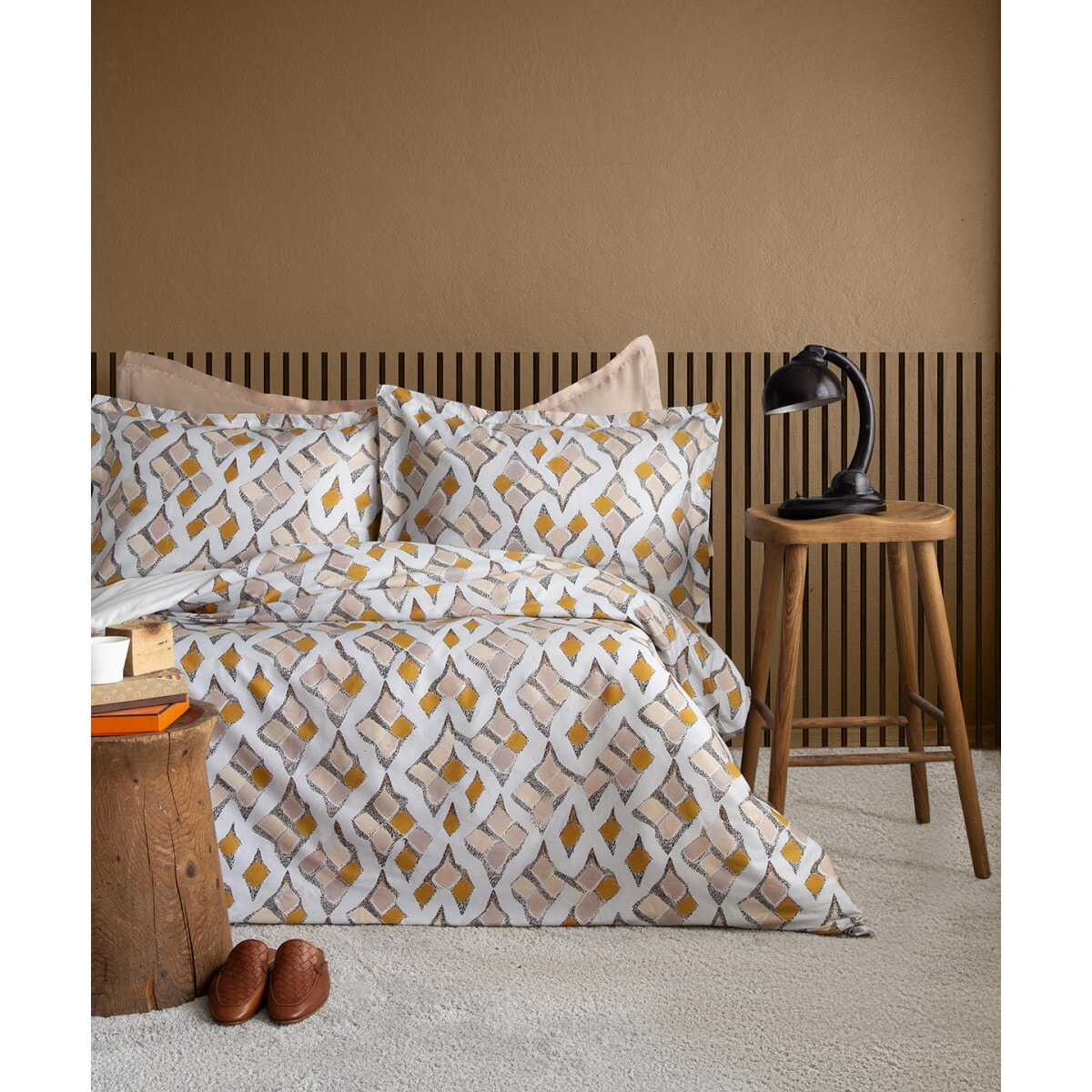 Parure housse de couette 240x220 cm et 2 taies d'oreiller 63x63cm satin de coton imprimé