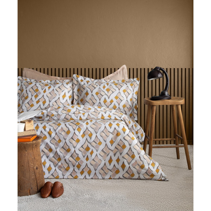 Parure housse de couette 240x220 cm et 2 taies d'oreiller 63x63cm satin de coton imprimé