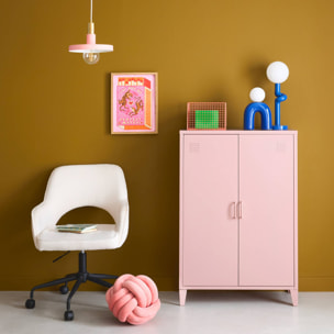 Commode/armoire en métal rose. 2 espaces de rangement. casiers