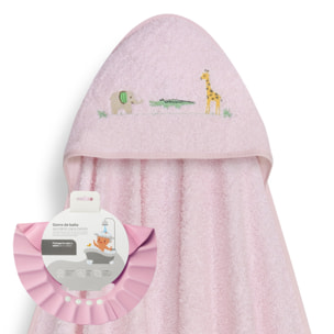 Capa Baño 1X1 Mod Savanna Bordado+ Gorro Rosa