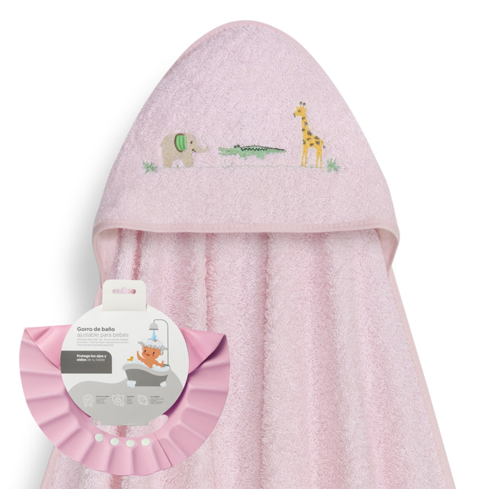 Capa Baño 1X1 Mod Savanna Bordado+ Gorro Rosa