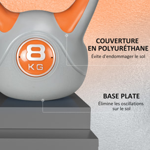 Kettlebell 8 Kg - haltère boule - poignée ergonomique - PU gris orange