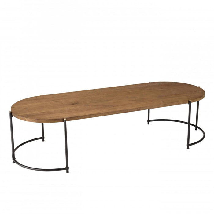 ALIDA - Table basse ovale 163x63cm plateau en bois de teck recyclé