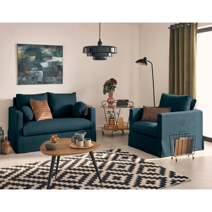 Serena - canapé droit déhoussable 2 places en tissu - Bleu