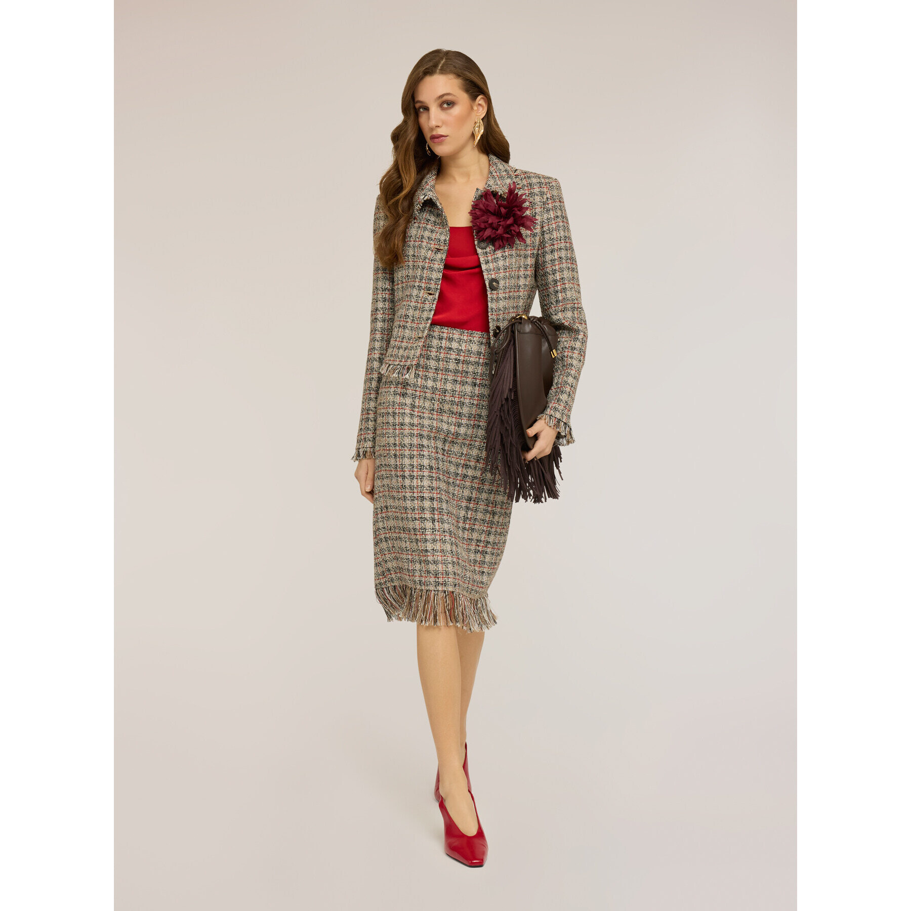 Motivi - Falda tubo de bouclé con flecos - Beige