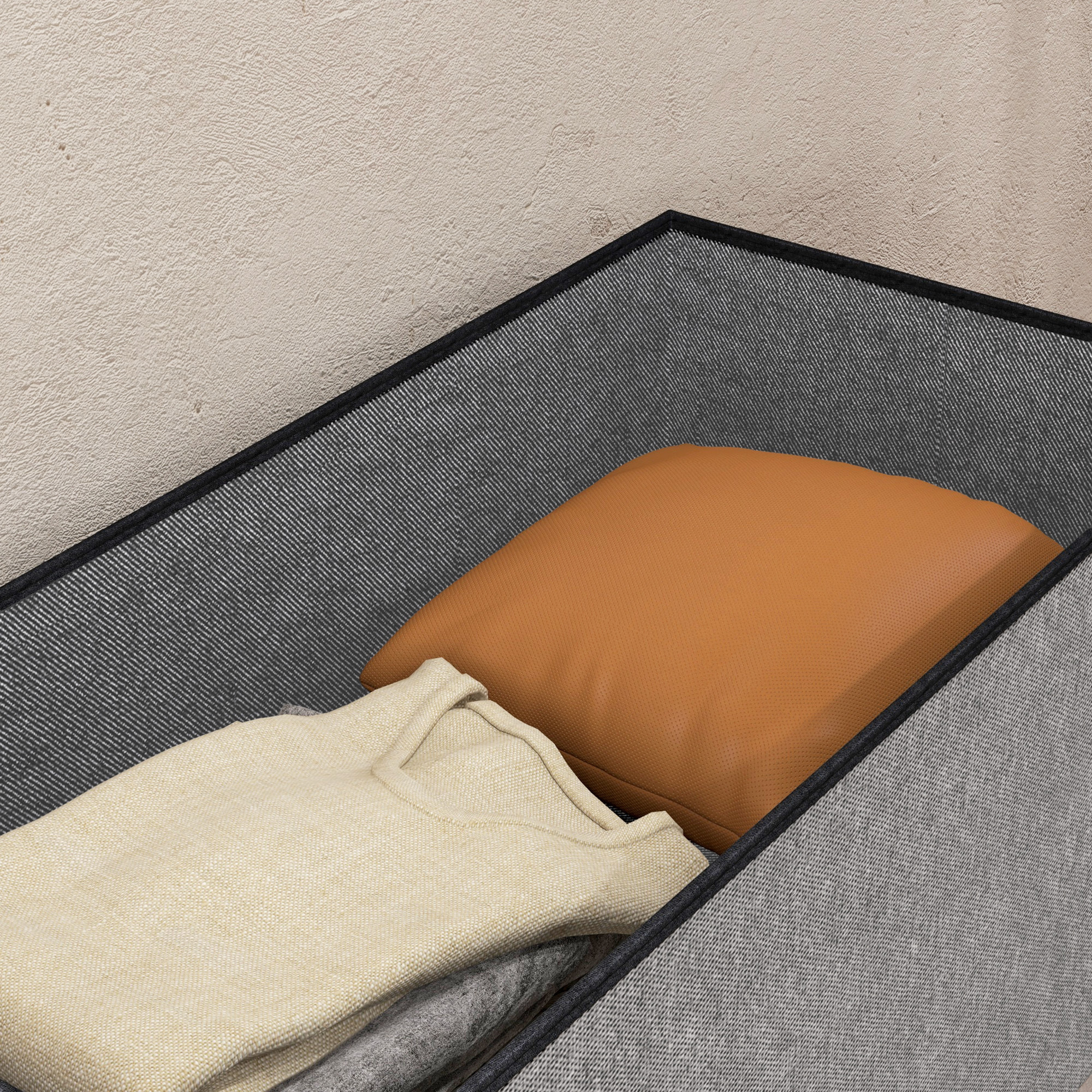 Baúl de Almacenaje para Dormitorio 84L, Puff de Almacenaje Plegable Tapizado de Lino Sintético con Tapa, para Salón, 76x38x38 cm, Gris Claro