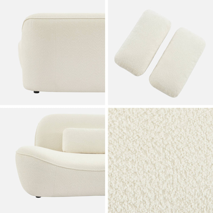 Canapé 3 places en bouclette blanche L 265 x P 114 x H 85cm - Nia