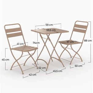 Table et chaises de jardin pliantes 2 personnes en métal taupe - Yumi