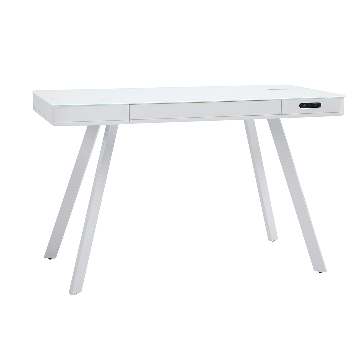 Bureau connecté multimédia avec tiroir en verre et métal blanc L120 cm CLEVER