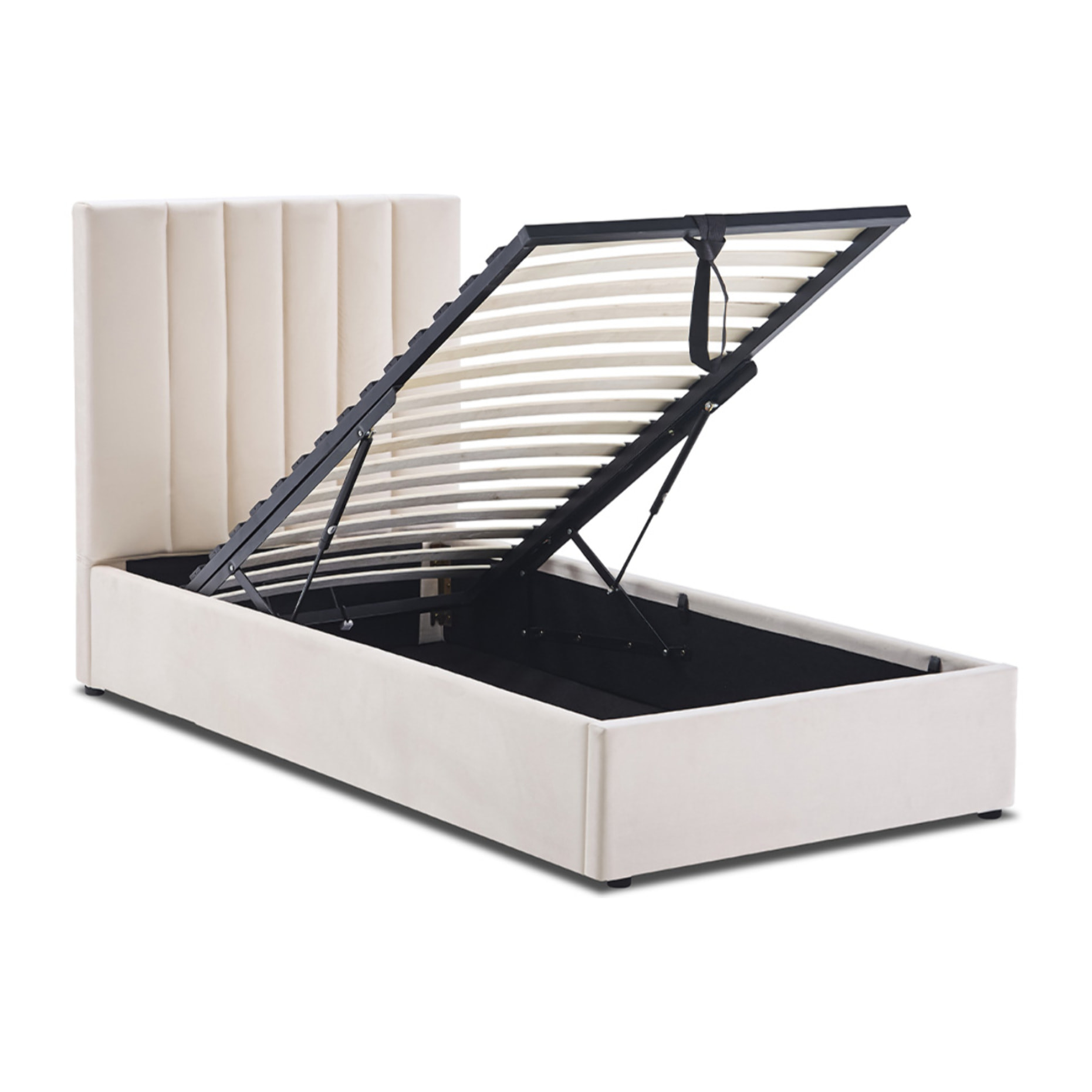 Lit coffre Giulia velours beige 1 place