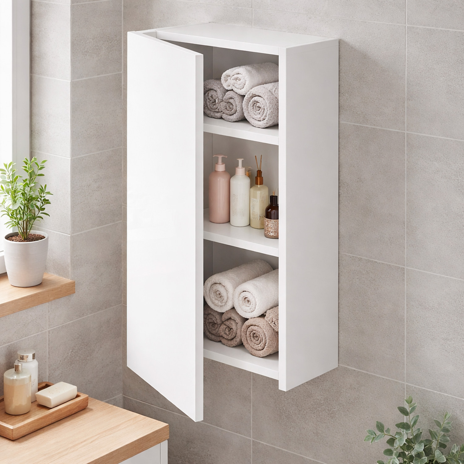 Pensile Bagno Sospeso Con Anta Reversibile 2 Ripiani Regolabili Mobile Salvaspazio Da Parete Per Bagni Moderni E Piccoli Spazi 60 x 30 x 16 Cm Bianco
