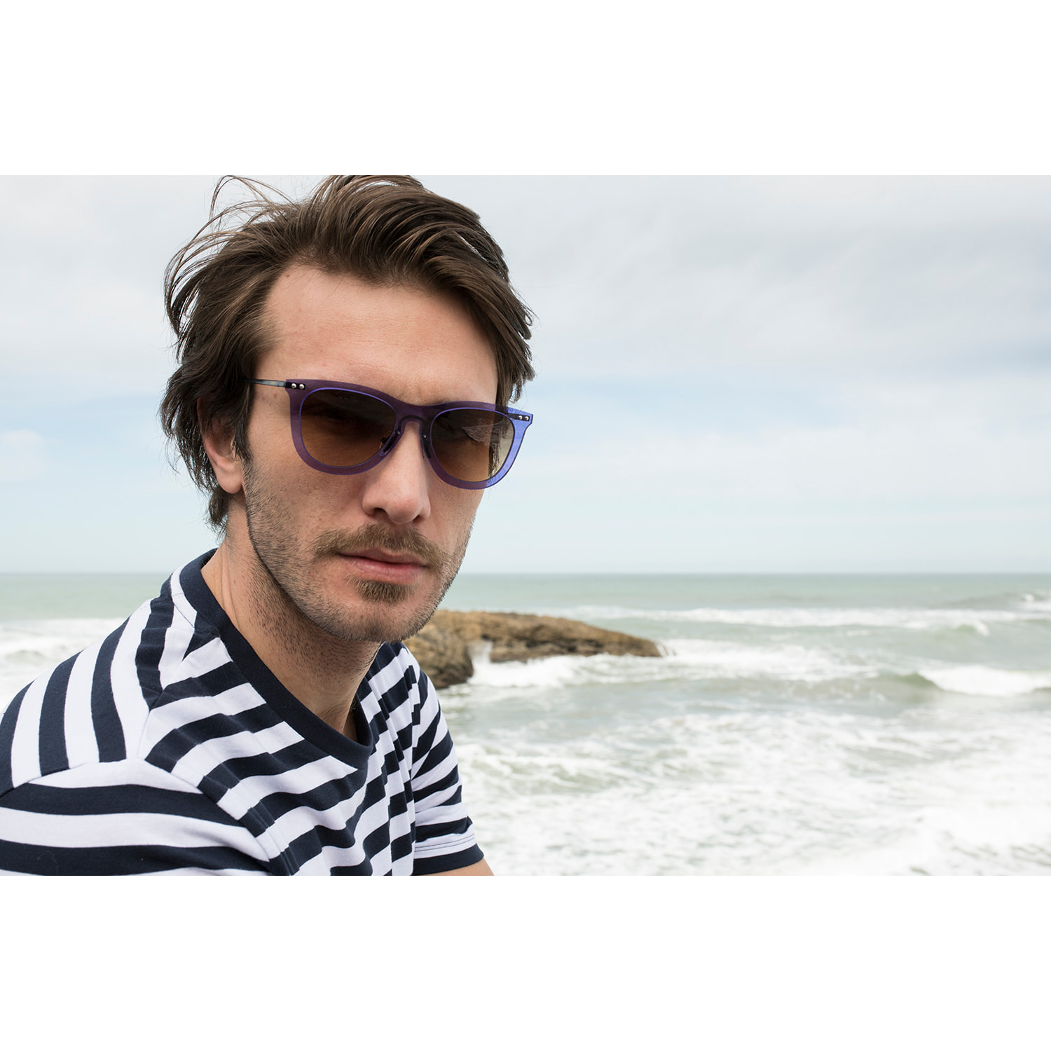 Gafas de sol OCEAN GENOVA - Azul transparente / Marrón degradado y patillas de metal negro mate