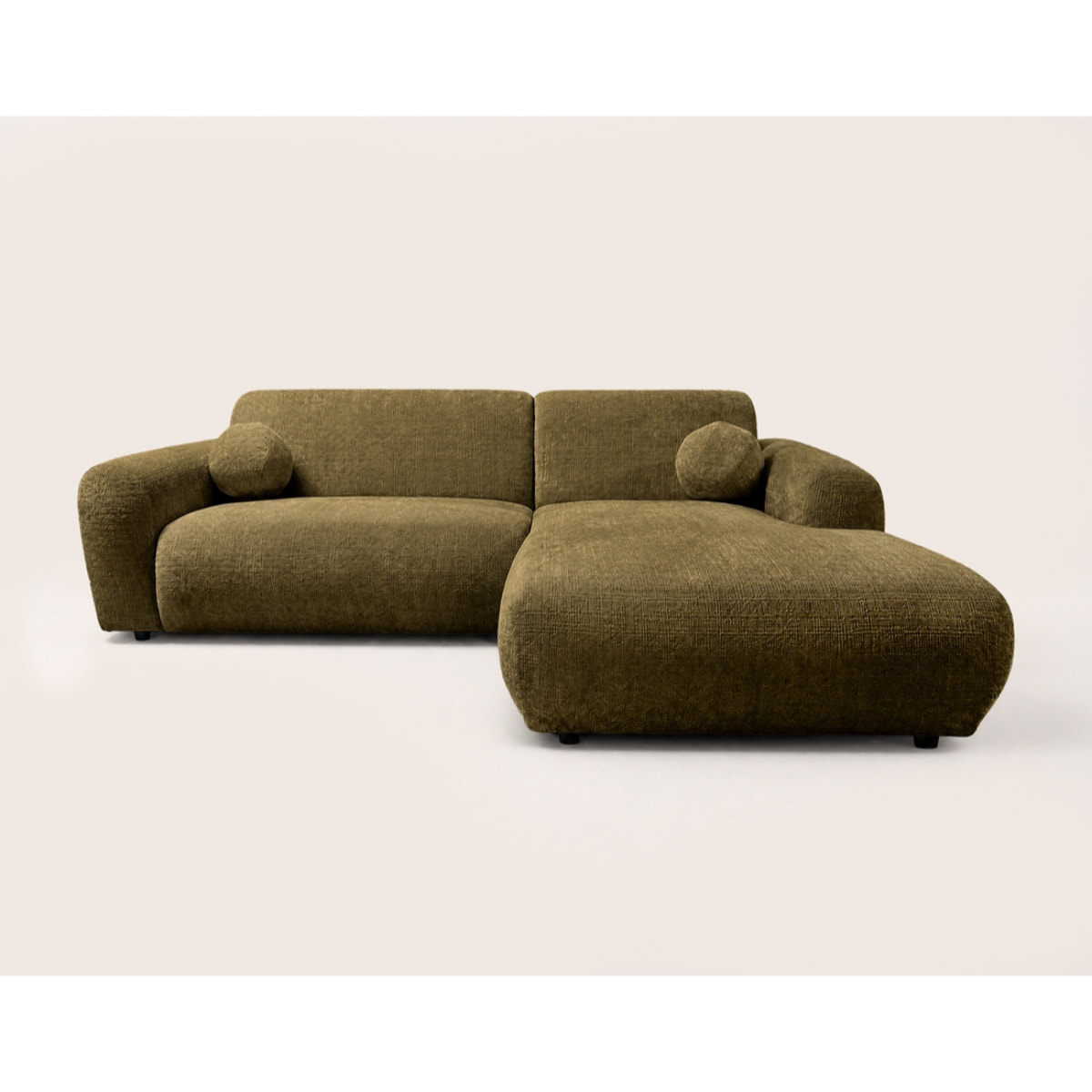 Louise - Canapé d'angle droit 4 places en velours texturé - Vert Kaki