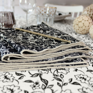 Lot de 4 serviettes de table motif fleuri - Noir
