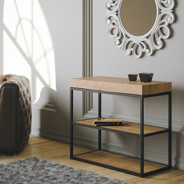 Consolle allungabile 90x40/196 cm Plano Small Quercia Natura telaio Antracite.