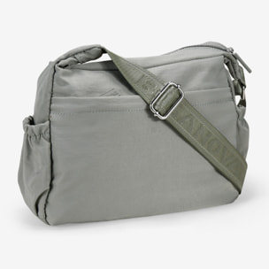 Bolso bandolera taupe con cremallera y cosido de corazones