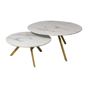 SET DE 2 TABLES BASSES EFFET MARBRE PIEDS MÉTAL H30 ET 40CM HOXTON