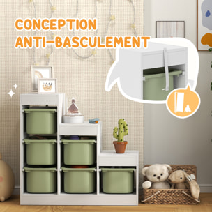 Rangement enfant - combinaison structure + bacs - coffre à jouet dim. 96L x 38l x 90H cm - blanc vert
