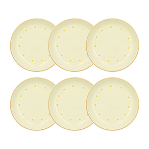 Lot de 6 assiettes creuses 20,5cm en grès beige à motif marguerite MARGUERITE