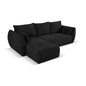 Canapé d'angle gauche convertible avec coffre de rangement "Matera" 4 places en chenille noir