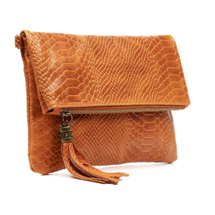 Alzano borsa a tracolla donna. Pelle autentica camoscio stampa serpente.