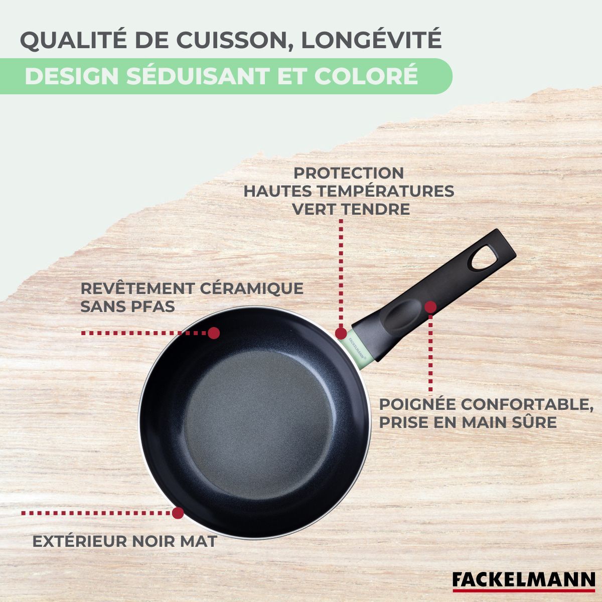 Wok aluminium revêtement céramique antiadhésif sans PFAS Fackelmann Brandao