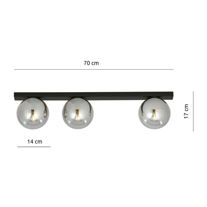 Lampada a sospensione FIT in acciaio nero con diffusori in vetro grafite