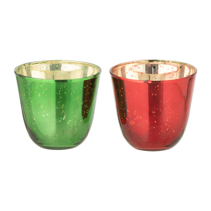 J-Line bougeoir - verre - rouge/vert - 2 pcs