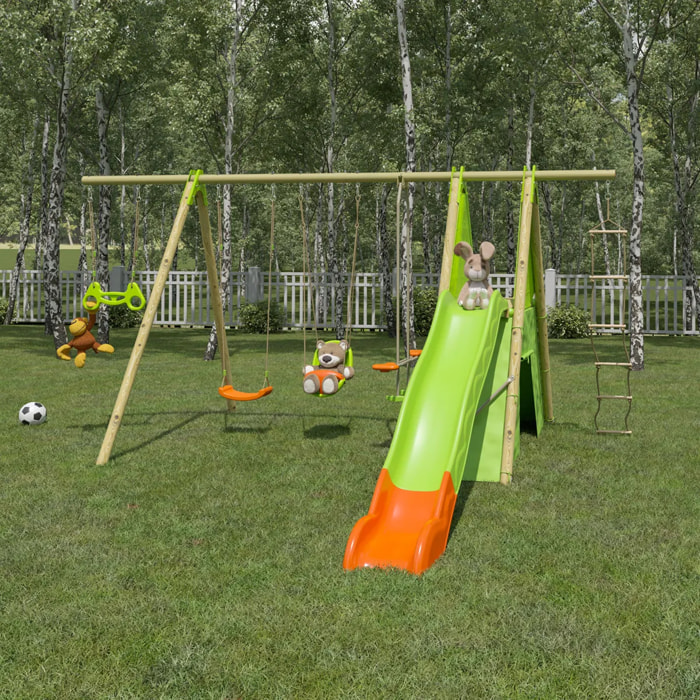 Balançoire en bois poutre métal 2,30 m Techwood IMPALA - 8 enfants