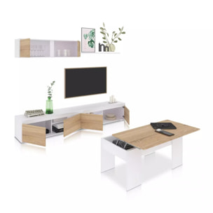 Pack salón con mesa de centro Arlet Plus V2 Blanco Artik (Blanco Mate) - Roble Canadian