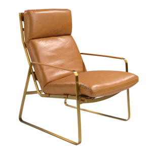 Sillón Angel Cerdá con reposabrazos con asiento y respaldo tapizados en piel de origen vacuno en camel patas de acero inoxidable en dorado 69x89x101cm