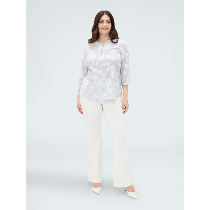 Fiorella Rubino - Blusa de algodón jacquard con bordado floral - Blanco