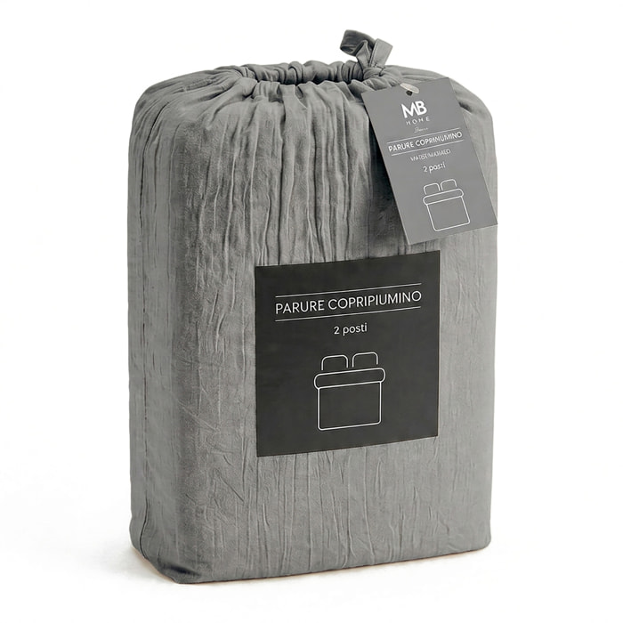 PARURE COPRIPIUMINO WATER WASHED, 100% Microfibra, No Stiro - GRIGIO CHIARO