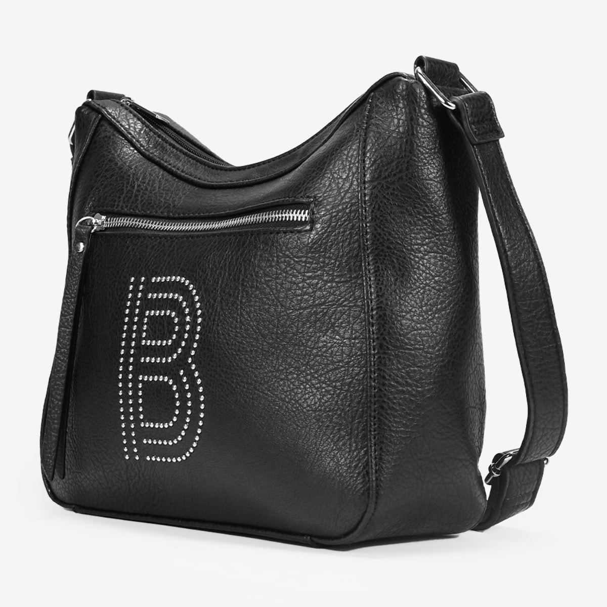 Bolso bandolera negro con tachas y cremallera